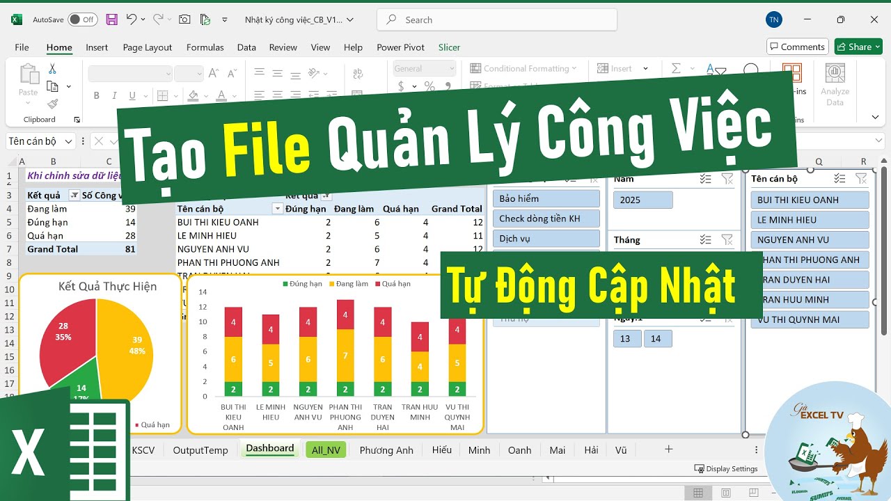 Cách tạo file quản lý công việc TỰ ĐỘNG trong Excel