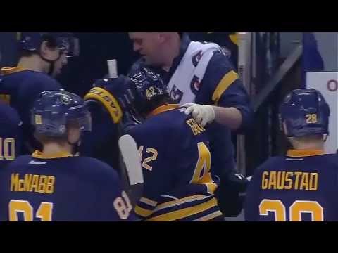 Nathan Gerbe takes skate to the face 12.02.2011