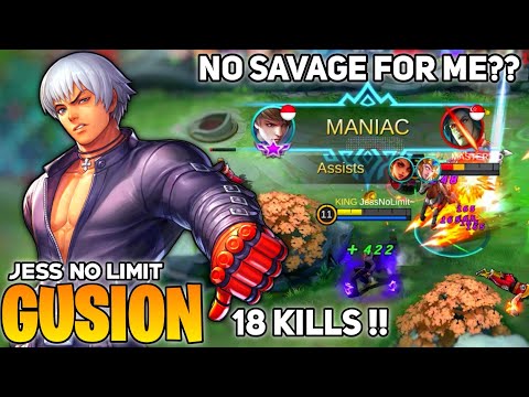 MANIAC! 18 Kill ,Gusion Ultra Fast Hand Gameplay | By Jess No Limit - Mobile Legend