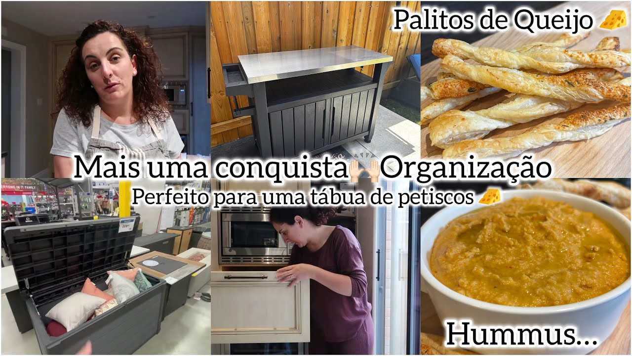 Mais uma conquista/Organização na cozinha/Palitos de queijo/Hummus delicioso e mais ...