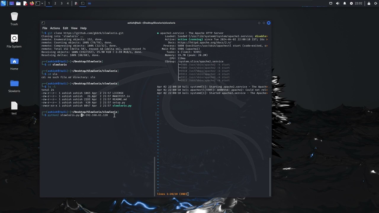 SlowLoris Attack | Tool in Kali Linux usage and test #kalilinux #slowloris #linux #operatingsystem