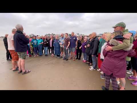 Brass Monkeys Tribute on Seaton Carew beach, a day after one of their swimmers sadly drowned.