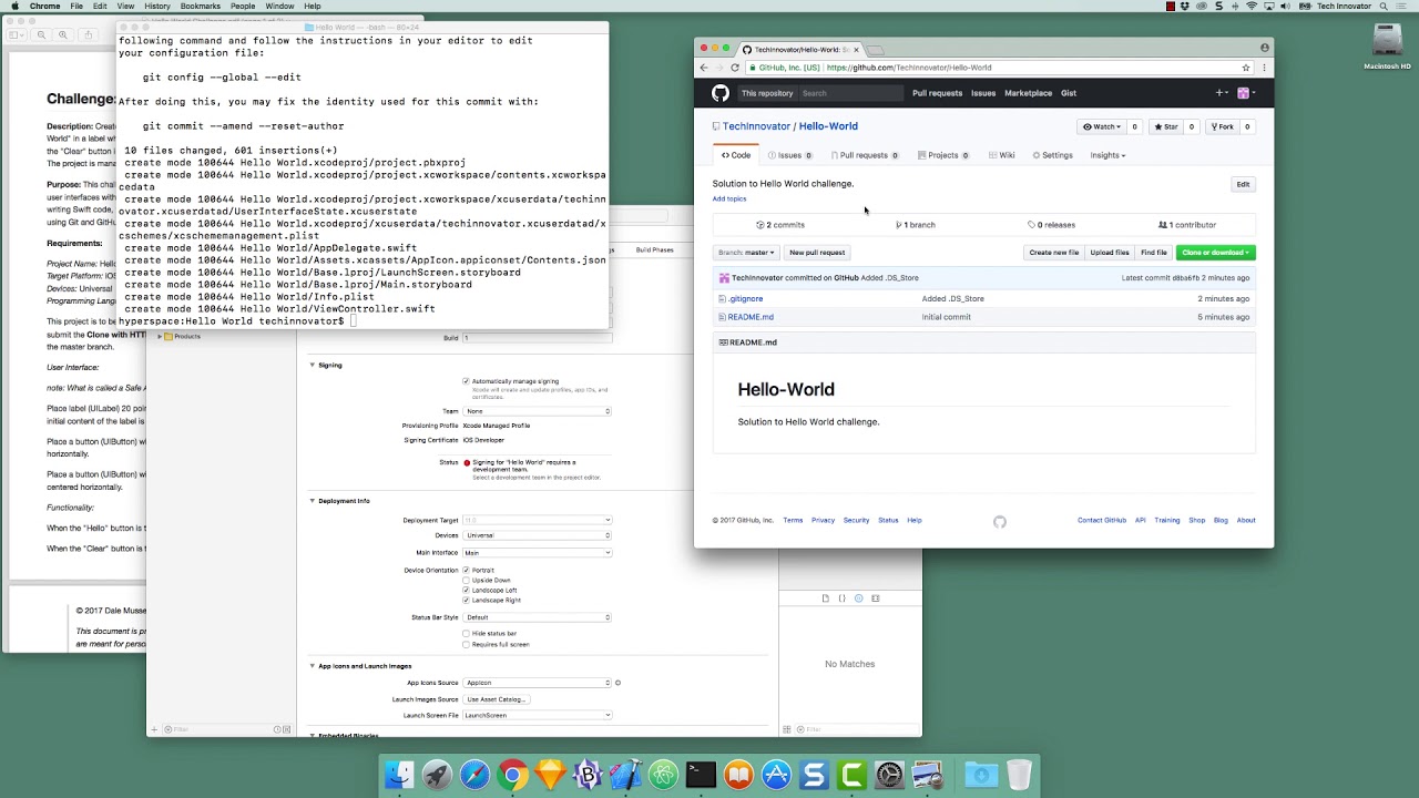 iOS Hello World App - Xcode - Git and GitHub Using the Command Line