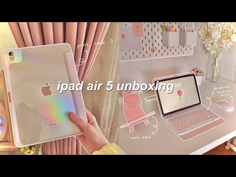 ipad air 5 (pink) unboxing 🌷 | apple pencil 2 + accessories & setup |
