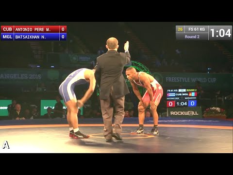 Round 2 FS - 61 kg: Nemekhbayar BATSAIKHAN (MGL) df. Moikel ANTONIO PEREZ GONZALEZ (CUB), 9-5