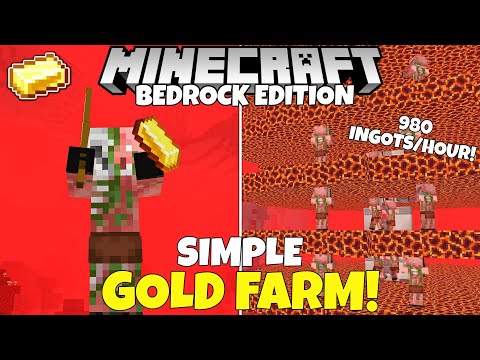 Minecraft Bedrock: Simple Gold Farm Tutorial! 980 Ingots/Hour! Tutorial! MCPE PC Xbox PS4