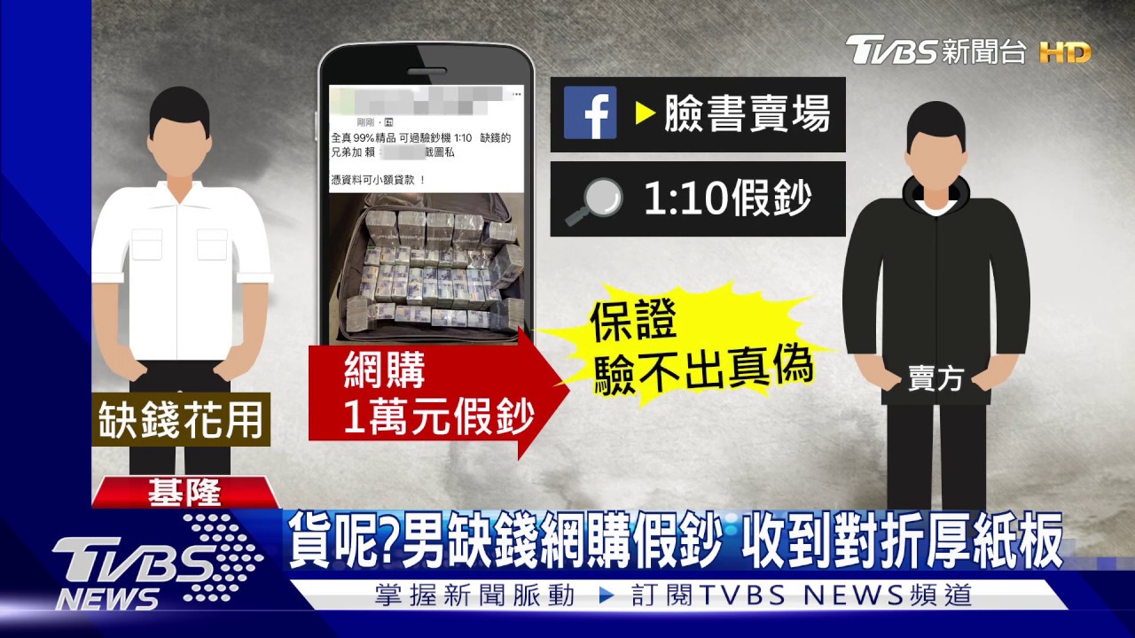 貨呢?男缺錢網購假鈔 收到對折厚紙板