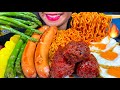 ASMR SPICY NOODLES CHICKEN SAUSAGE SPICY FRIED CHICKEN EGGS ASPARAGUS MASSIVE Eating Sounds