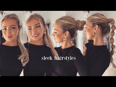 sleek hairstyles / sleek middle part bun, ponytail &...