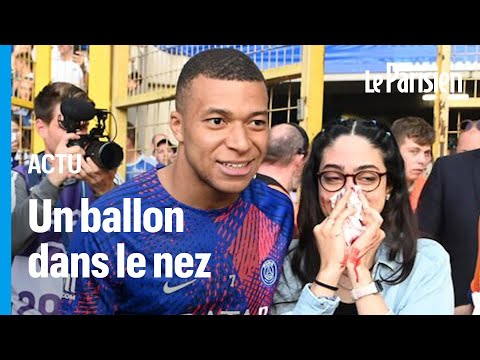 Mbappé tire dans le nez d’une spectatrice, et arrête son échauffement pour s’excuser