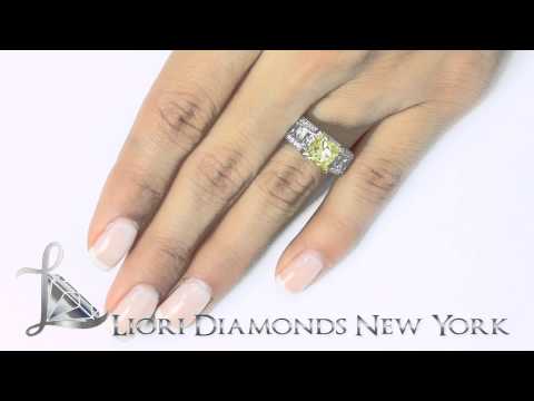 FD-SOLD-018 - 3.47 Carat Fancy Yellow Princess Cut Diamond Engagement Ring 14k White Gold