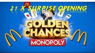 McDONALD'S MONOPOLY GOLDEN CHANCES 2015 21 x SURPRISE TICKET OPENING BLOW OUT
