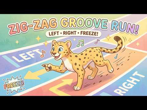 Zig-Zag Groove Run 🐆 | LEFT RIGHT FREEZE! | Wiggle Wednesday Kids Dance Song