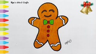 Cute Gingerbread Man Drawing | Easy Christmas Drawing for Kids | Step-by-Step Tutorial