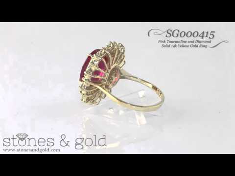 5.15CT Pink Tourmaline & Diamond Solid 14K Gold Engagement Ring | SG000415