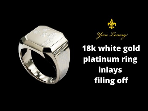 18k white gold platinum ring inlays filing off by Yves Lemay Jewelry