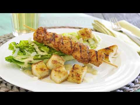 How to make a Grilled Romaine Caesar Salad with Marcangelo Chicken Kabobs