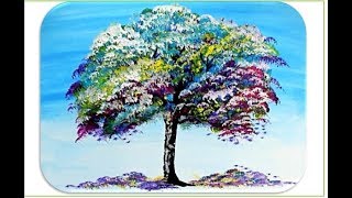 How to paint a TREE. Painting Tutorial colorful RAINBOW tree Step by Step in acrylic for beginners