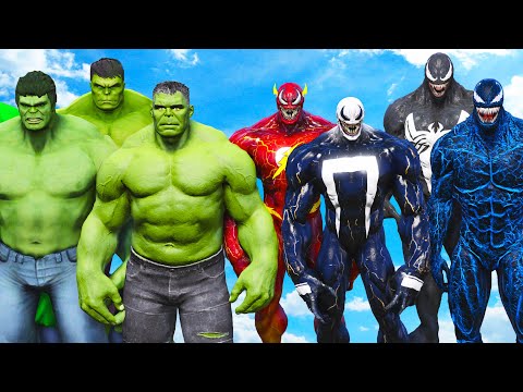Team Venom vs Hulk Army - Venom, Blue Venom, Venom Ghost, Venom Flash vs Hulk