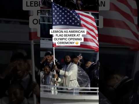 LEBRON AS AMERICAN FLAG BEARER AT OLYMPIC OPENING CEREMONY 😳 #lebronjames #olympics #basketball