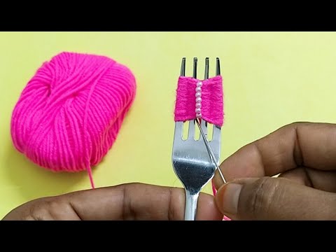 Amazing Woolen Flower ideas with Fork | Hand Embroidery Amazing Trick | Sewing hack