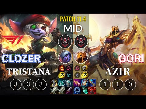 T1 Clozer Tristana vs Gori Azir Mid - KR Patch 11.4