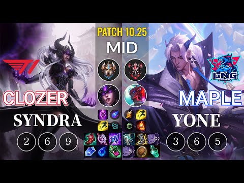 T1 Clozer Syndra vs LNG Maple Yone Mid - KR Patch 10.25
