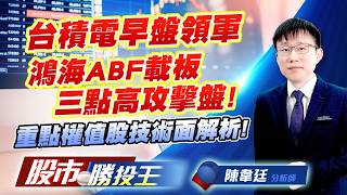 台積電早盤領軍鴻海ABF載板三點高攻擊盤 ! 重點權值股技術面解析 !台積電 #台達電 #鴻海 #聯發科 #日月光投控 #台光電｜股市勝投王｜陳韋廷 (圖)
