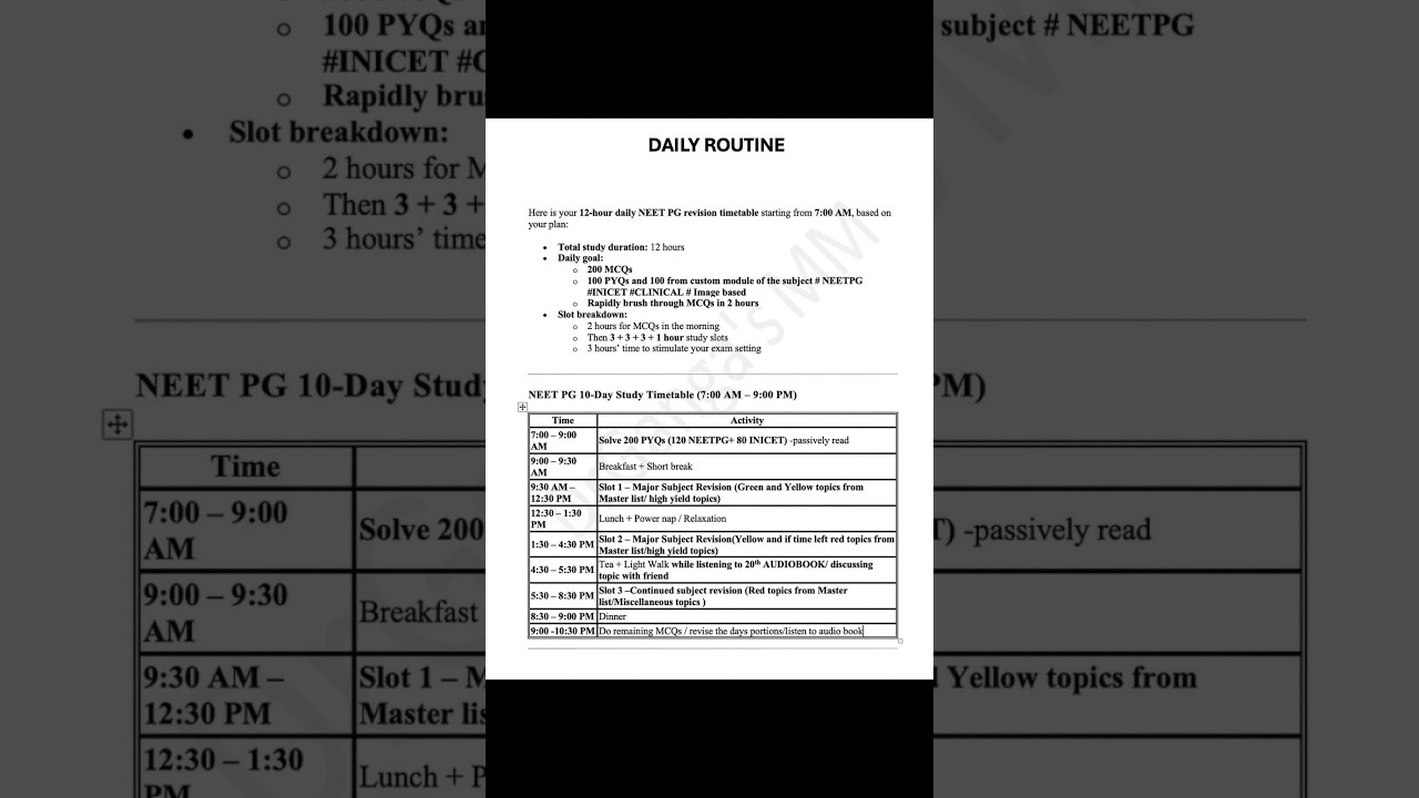 NEET PG 2025 Complete Time Table #neetpg2025 #neetpg #timetable #routine