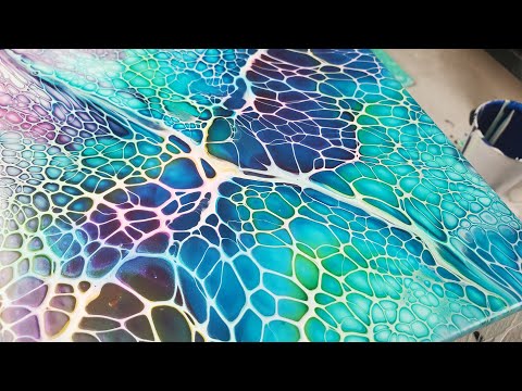 26. Spinning Blooms - SheleeArt - Blues/Violets/Greens - Acrylic Pouring - Fluid Art