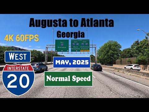 4K Drive: Augusta to Atlanta. Georgia. I 20 west. Interstate 20 West