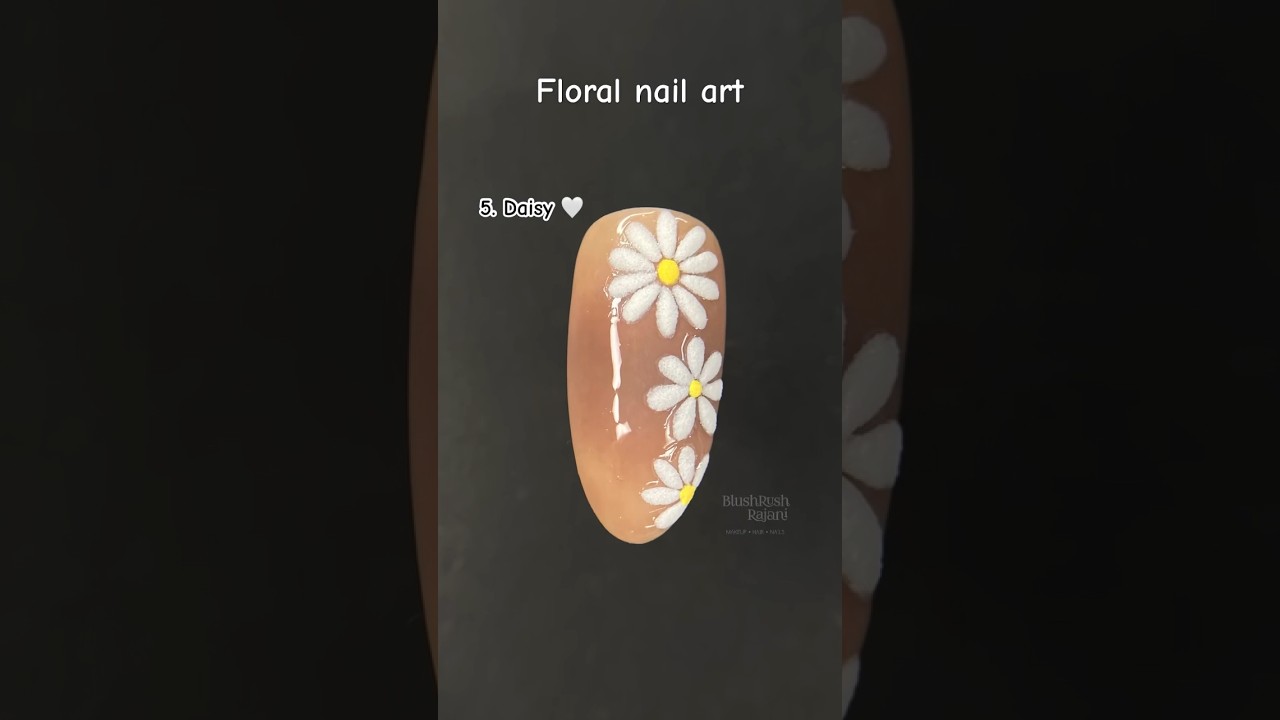 Floral nail art | Daisy flower | How to draw daisy | #gelnails #floralnailart #floralnails