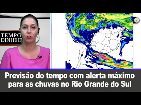 Previsão do tempo com alerta máximo para as chuvas no Rio Grande do Sul.