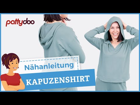 Hoodie mit V-Ausschnitt + runden Säumen nähen |  Anleitung für Kapuze mit Bündchen + Streberstreifen
