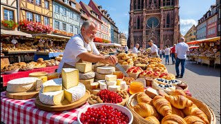 TRADITIONAL FRENCH BIO MARKET 🇫🇷 Walking Tour 4K in Strasbourg | Chees
