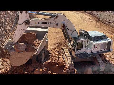 Liebherr 984 Excavator Loading Caterpillar 777 Dumpers On A Quarry - Sotiriadis/Labrianidis Mining