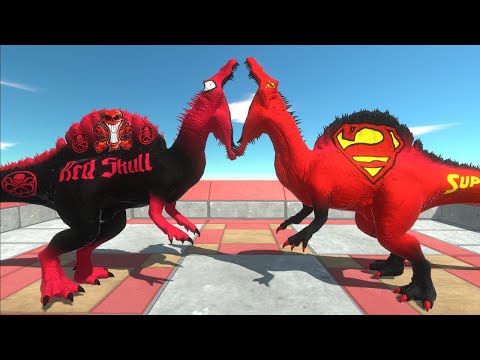 DEATH FALL RED SKULL SPINO vs SUPERMAN SPINO - Animal Revolt Battle Simulator