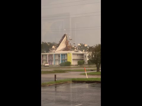 Hotel roof ripped off by Hurricane Isaias winds