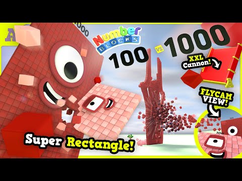 BOOM! Super Rectangle Numberblock 1000 vs 100 in Crash Party! XXL Awesome Cannon SlowMo Flycam!