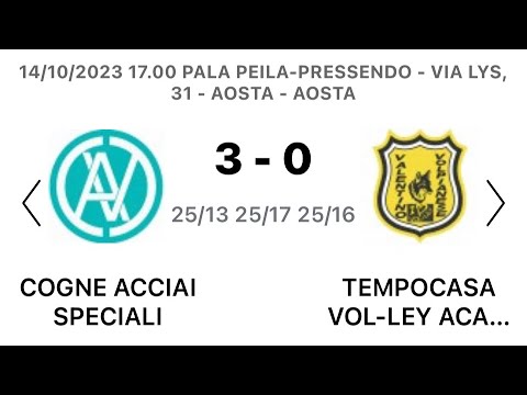 COGNE ACCIAI SPECIALI - TEMPOCASA VOLLEY 3 - 0: Prima vittoria in serie D