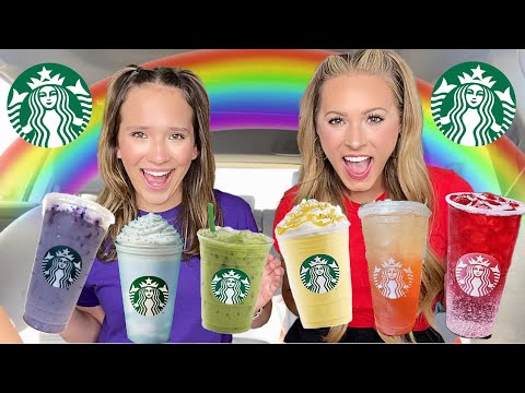 TRYING EVERY STARBUCKS DRINK IN RAINBOW ORDER CHALLENGE 🌈😱