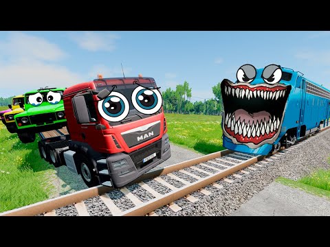 TRANSPORTING CARS & FRUITS WITH COLORED JOHN DEERE vs CLAAS vs FENDT TRACTORS - BeamNG.drive #35