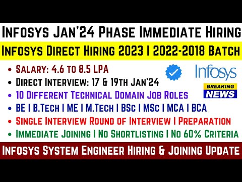 Infosys Jan'24 Phase Immediate Hiring 2023 | 2022-2018 Batch Infosys SE Role Hiring & Joining Update
