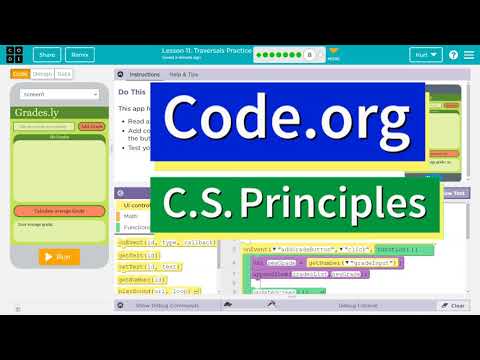 Code.org Lesson 11.7A Grades.ly | Traversals Practice | Tutorial with Answers | Unit 6 CSP