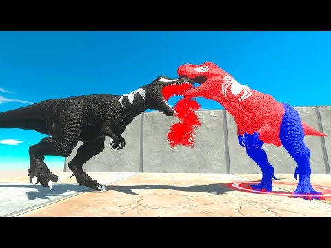 VENOM VS SPIDER MAN T REX DEATH RUN - Animal Revolt Battle Simulator