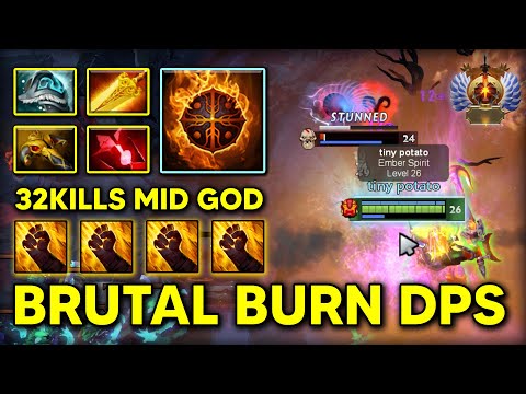 BRUTAL BURN DPS MID Ember Spirit 32Kills Radiance + Bloodstone Build Even Lifestealer Can't Survive