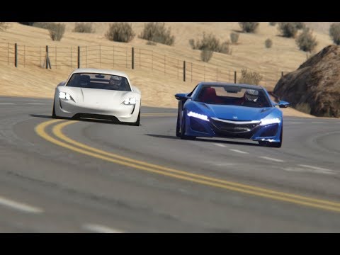 Battle Porsche Mission R Concept Hybrid vs Honda NSX '15 at Black Cat Country
