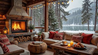Download lagu Cozy Wood Cabin by Calm Lakeshore 🎄 Winter Jazz Music Background & Crackling Fire for Relaxation mp3