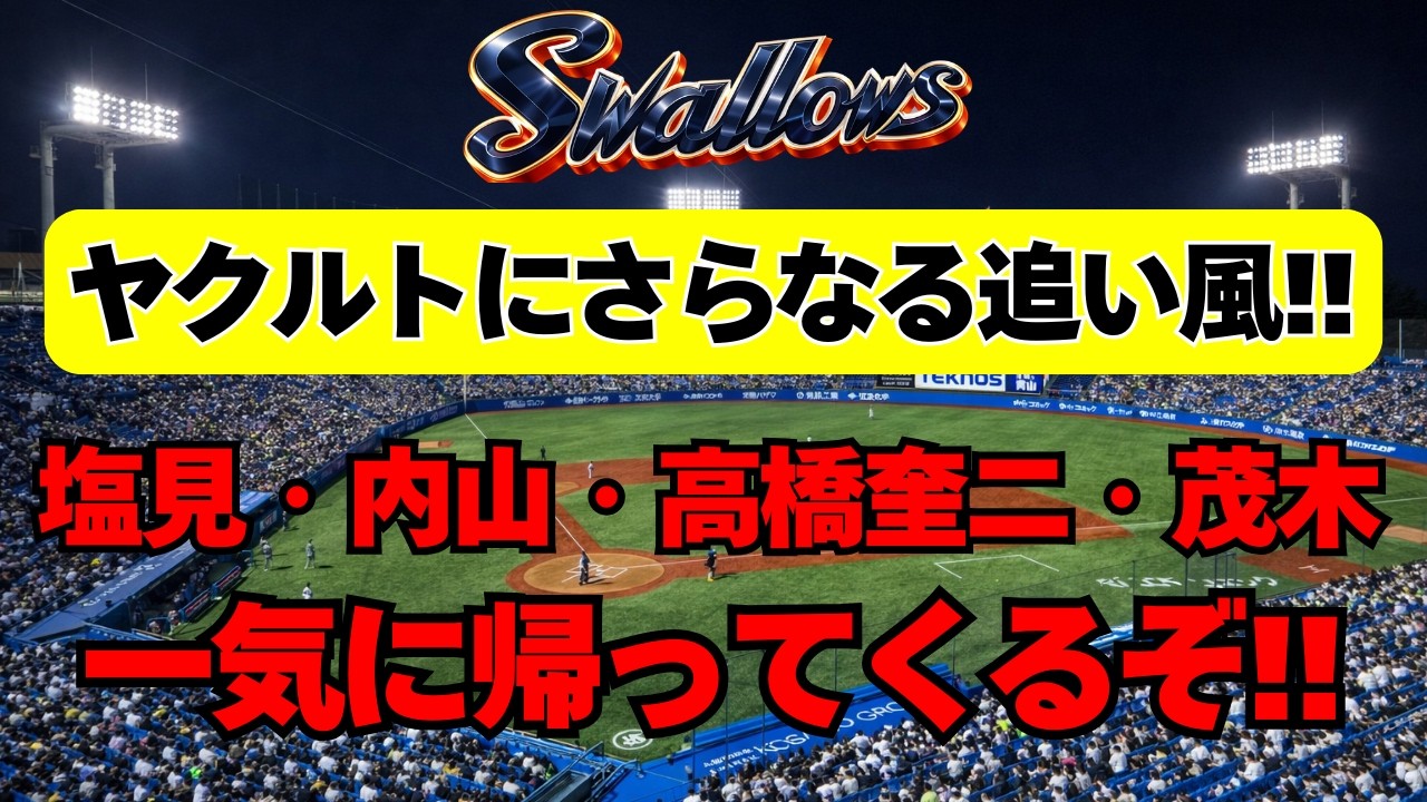 【ヤクルト】特大の追い風！塩見・内山・高橋奎二・茂木が復活