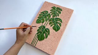 How to Paint  Monstera Leaves with Texture Paste  | Tropical Leaves Acrylic Painting | Textured art